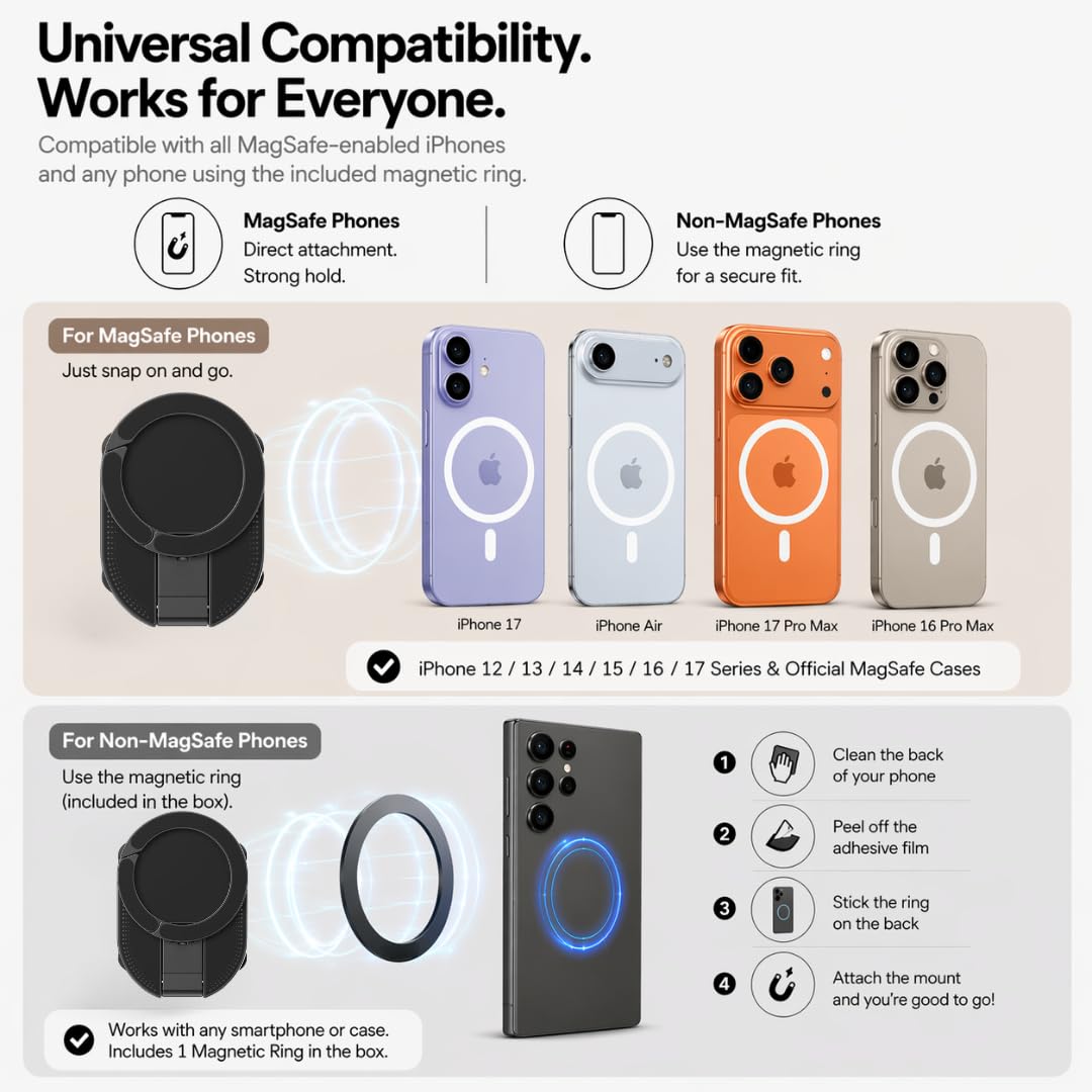 StickShot Pro – 360° Magnetic Suction Phone Mount & Stand